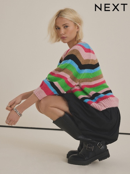 Pink Multi Bright Half Sleeve Crew Neck Jumper with Wool (E62848) | € 32