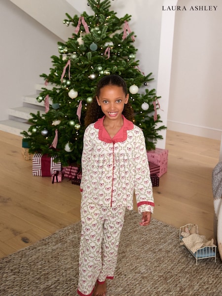 Red White Bow Trellis - Laura Ashley Printed Christmas Pyjama Set