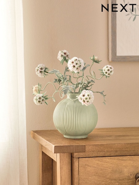 White/Pink Artificial Scabiosa Plant In Textured Ceramic Pot (E62898) | SGD 59