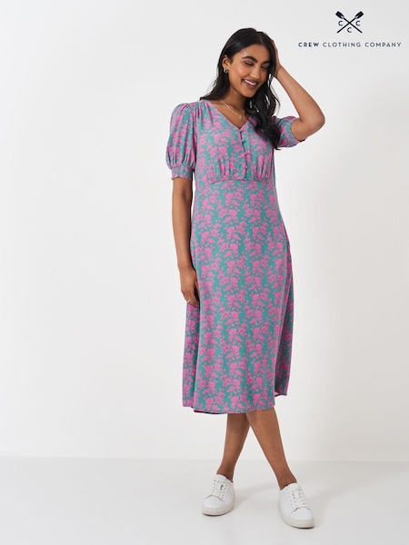 Crew Clothing Green Fleur Tea Dress (E62911) | €52