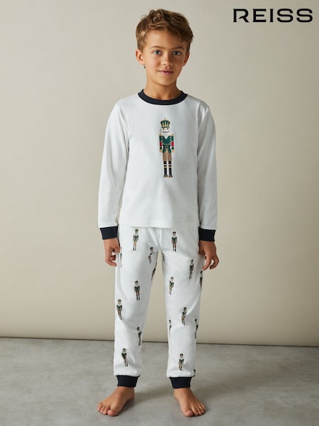Reiss White Hornton Set 3-9 yrs Brushed-Cotton Nutcracker-Print Pyjama Set (E62922) | €35