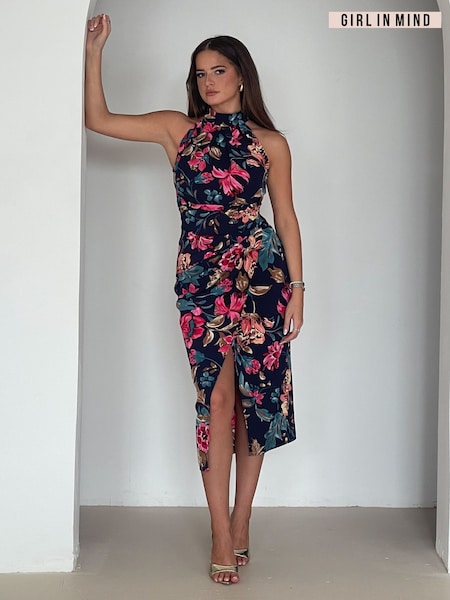 Girl In Mind Alessia Halter Neck Midi Dress (E62941) | 157 LEI
