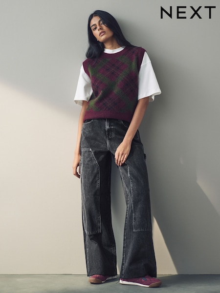Black Hourglass Carpenter Wide Leg 100% Cotton Jeans (E62967) | AED55