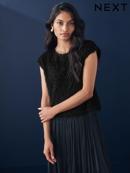 Black Short Sleeve Fluffy Top (E63018) | € 18