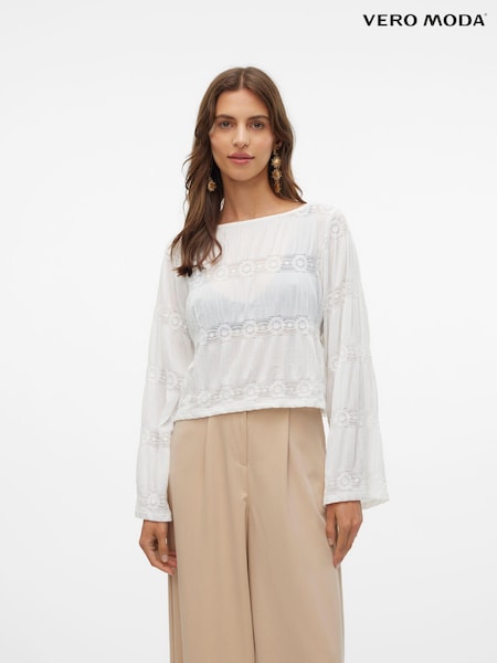 VERO MODA Boat Neck Lace Insert Blouse (E63101) | 121 LEI
