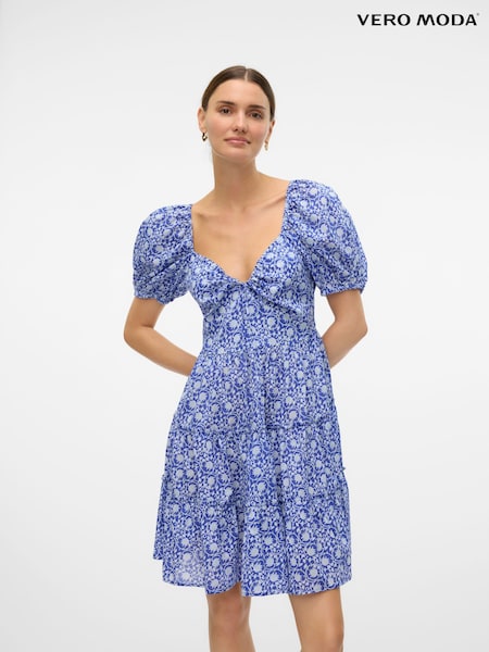 VERO MODA Puff Sleeve Smock Floral Mini Dress (E63102) | 161 LEI