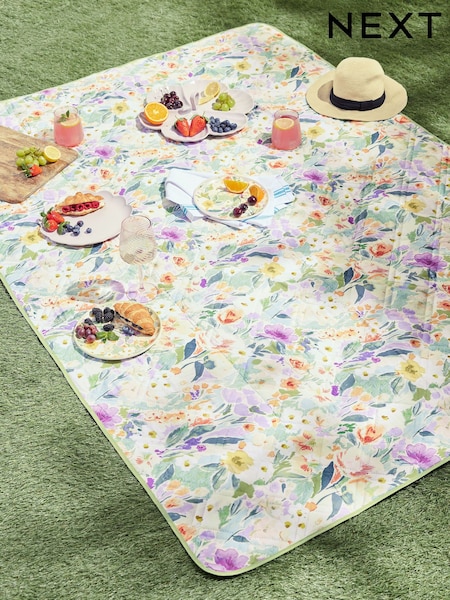 Pastel Floral Quilted Picnic Blanket (E63153) | $42