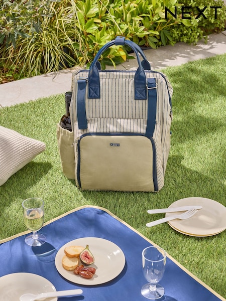 Blue/Neutral Mediterranean 4 Person Picnic Backpack (E63154) | €67
