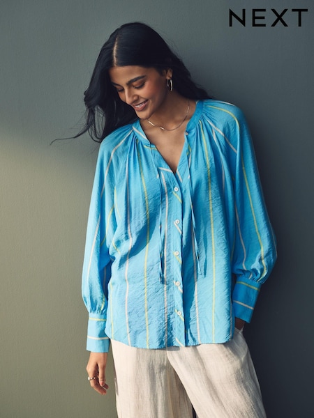 Blue Stripe Tie Neck Long Sleeve Blouse (E63159) | 1,590 UAH