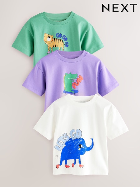 Multi Colour Animals - Short Sleeve T-Shirts 3 Pack (3mths-7yrs) (E63189) | 19 € - 25 €