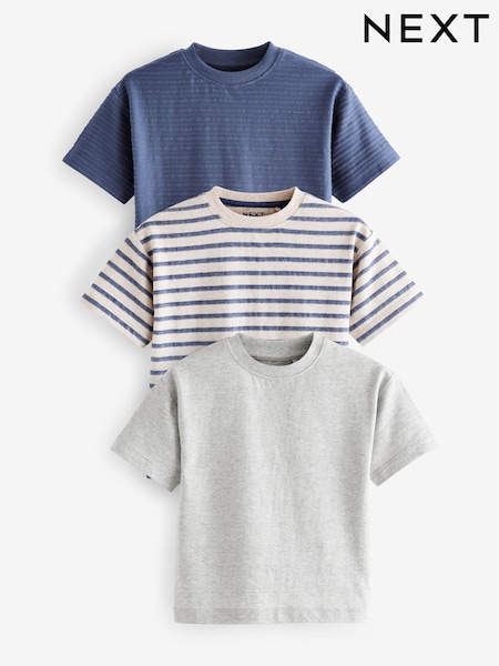 Blau/Grau - Short Sleeve Textured T-Shirts 3 Pack (3mths-7yrs) (E63190) | 23 € - 28 €