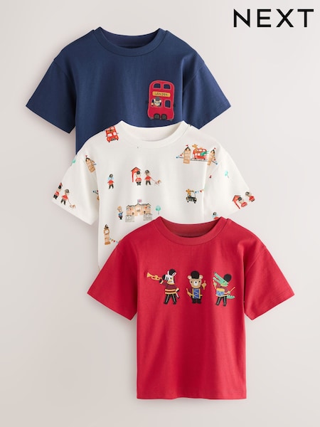 Marineblau, London - Short Sleeve Appliqué T-Shirts 3 Pack (3mths-7yrs) (E63201) | 23 € - 28 €