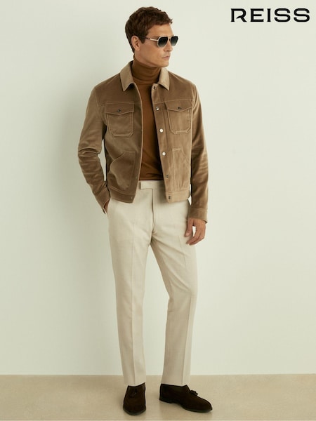 Reiss Taupe Brown Weir Cotton-Blend Velvet Jacket (E63234) | AED2,002