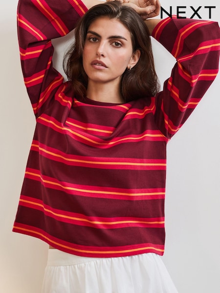 Pink/Orange 100% Cotton Long Sleeve Stripe T-Shirt (E63244) | € 22