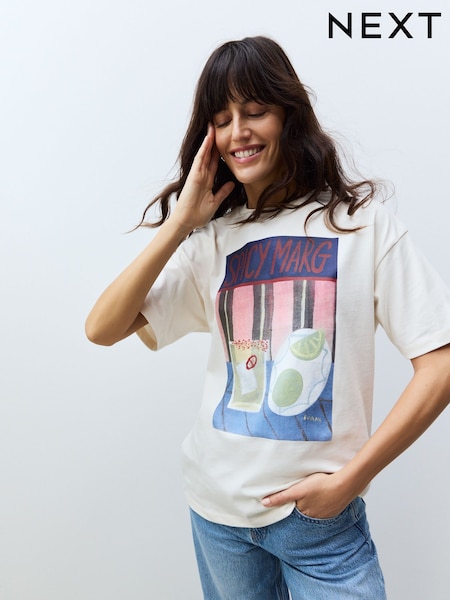 White Pure 100% Cotton Artist Editions | Frankie Thorp X Next Painted Spicy Margarita Oversize Short Sleeve T-Shirt (E63245) | $22