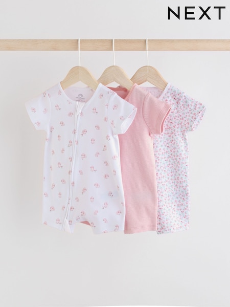 Pink Two Way Zip Rompers 3 Pack (0mths-3yrs) (E63286) | €21 - €24