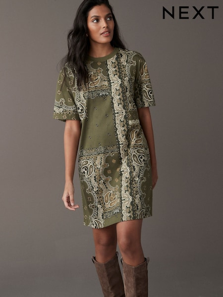 Χακί πράσινο - 100% Cotton T-shirt Dress (E63292) | 19 €