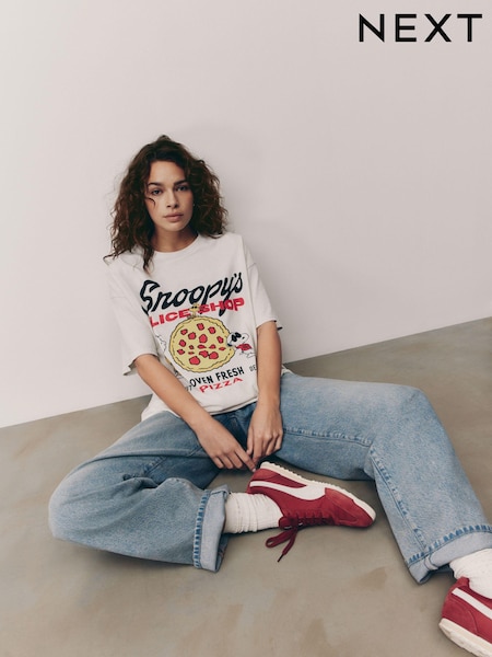 Ecru License Snoopy Pizza 100% Cotton Graphic T-Shirt (E63293) | €25