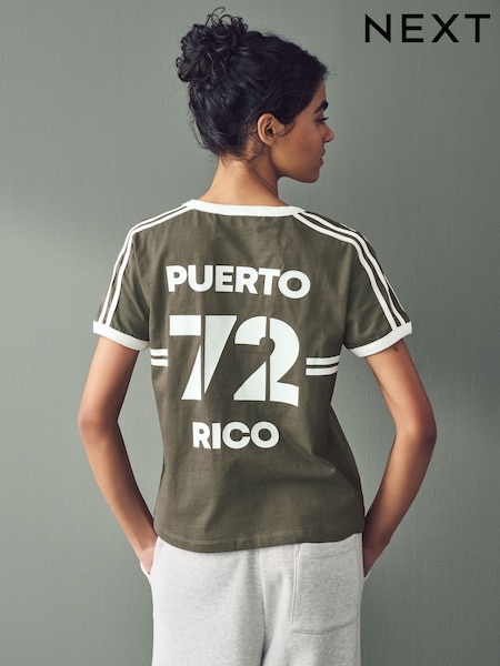 Green Puerto Rico Graphic Football Jersey Inspired Crew Neck Short Sleeve Cotton Graphic T-Shirt (E63294) | 883 UAH