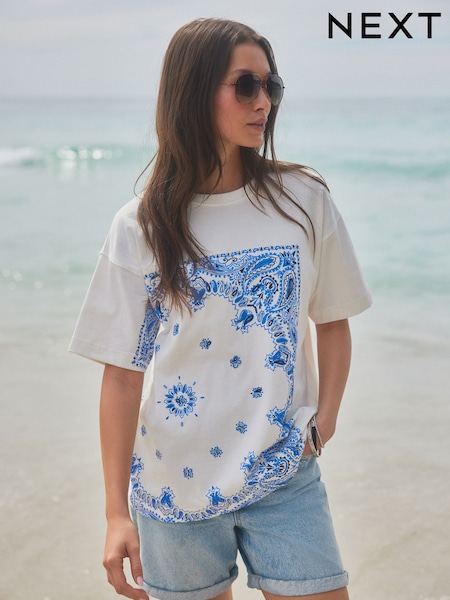 הדפס - Paisley Print Short Sleeve 100% Cotton T-shirt (E63305) | ‏67‏₪