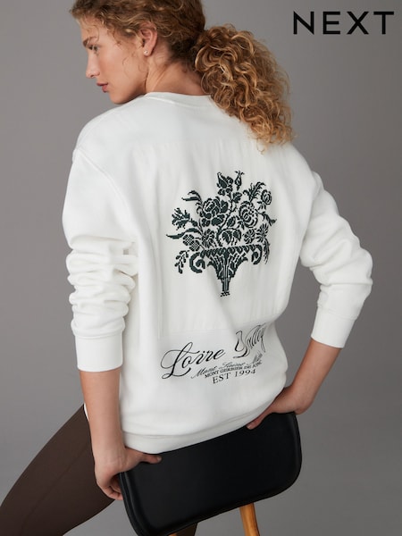 Ecru Relaxed Fit Back City Graphic Crew Neck Sweatshirt (E63322) | €50.50