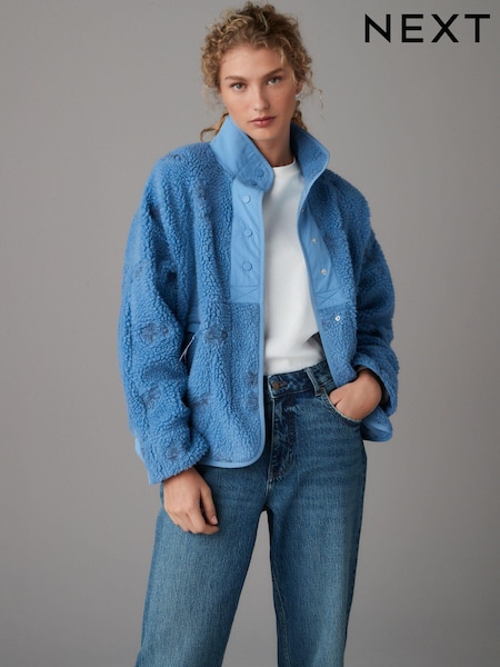 Kornblumenblau - Fleecejacke aus Gewebemix und Teddyfell mit Druckknopfverschluss (E63330) | 37 €
