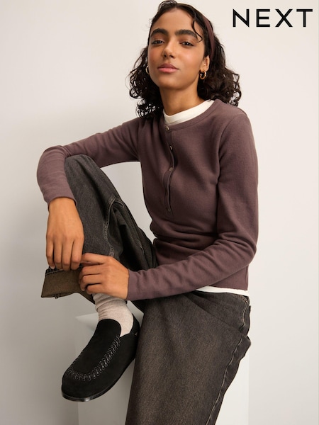 Slate Grey Mink Brown Cosy Soft Touch Rib Button Neck Henley Jumper Top (E63346) | $43