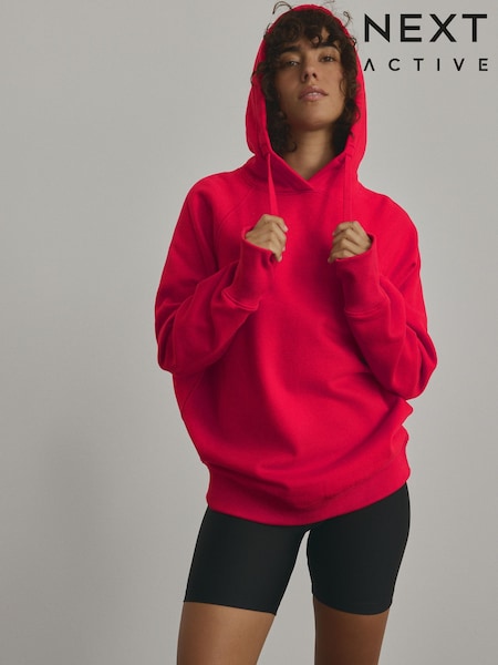 Bright Red Crimson Active Longline Overhead Hoodie (E63349) | AED73