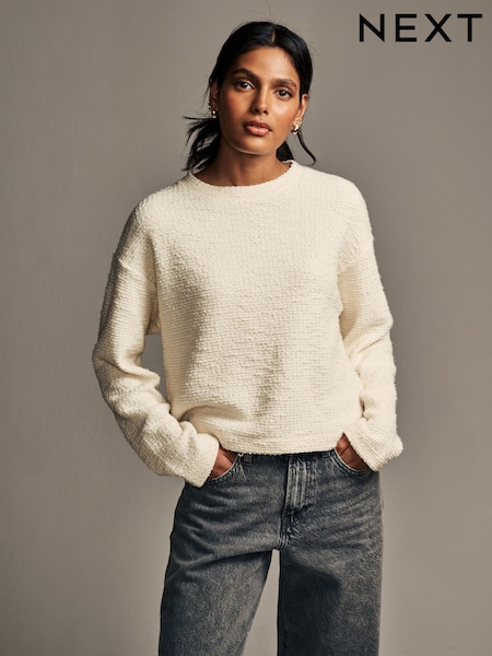 Neutral Textured Boucle Heavyweight Crew Neck Jumper (E63353) | R$ 350