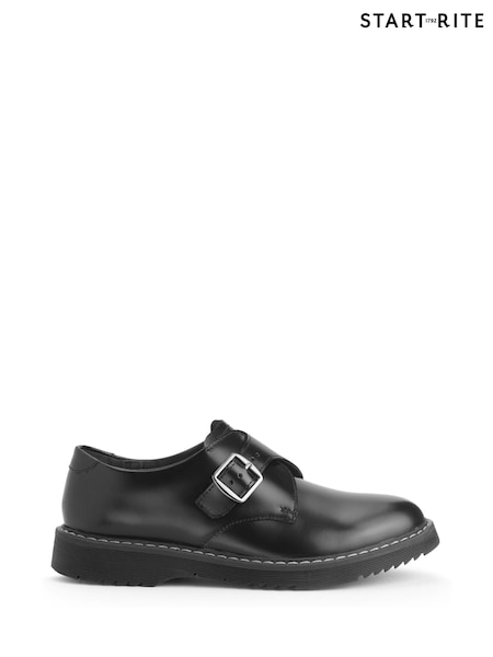 Start-Rite Eclipse Leather Monk Buckle School Black Shoes (E63375) | 338 LEI