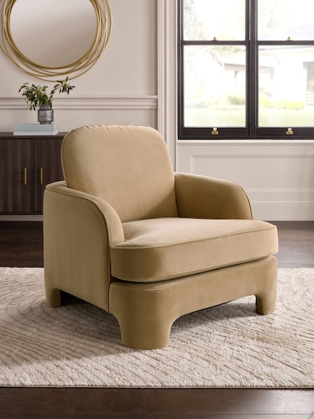 Soft Velvet Camel Brown Ebony Arm Chair (E63501) | €550