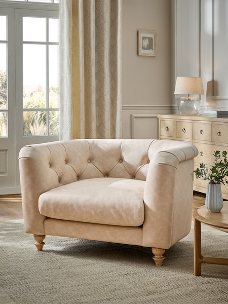 Arona Faux Leather Natural Barber Buttoned Arm Chair (E63502) | €580