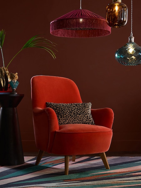 Opulent Chenille Coral Pink Larson Highback Armchair (E63506) | €460