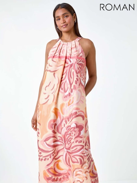 Roman Orange Abstract Print Pocket Trapeze Dress (E63517) | €50
