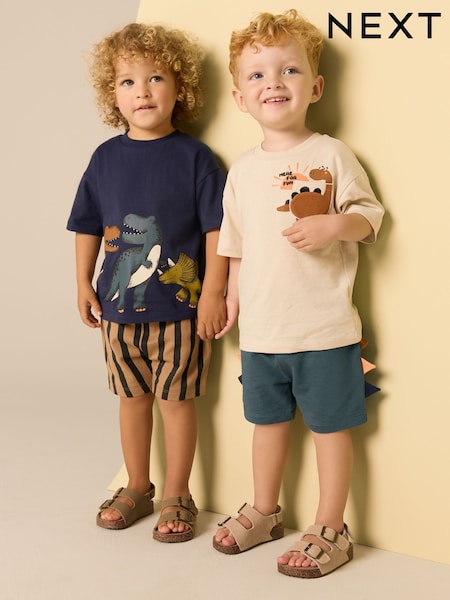 Azul marino/Stone - Short Sleeve T-Shirt & Shorts Set 2 Pack (3mths-7yrs) (3mths-7yrs) (E63589) | 32 € - 37 €