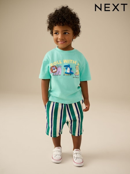 Mint Green Short Sleeve T-Shirt & Pattern Shorts Set (3mths-7yrs) (E63591) | SGD 28 - SGD 36