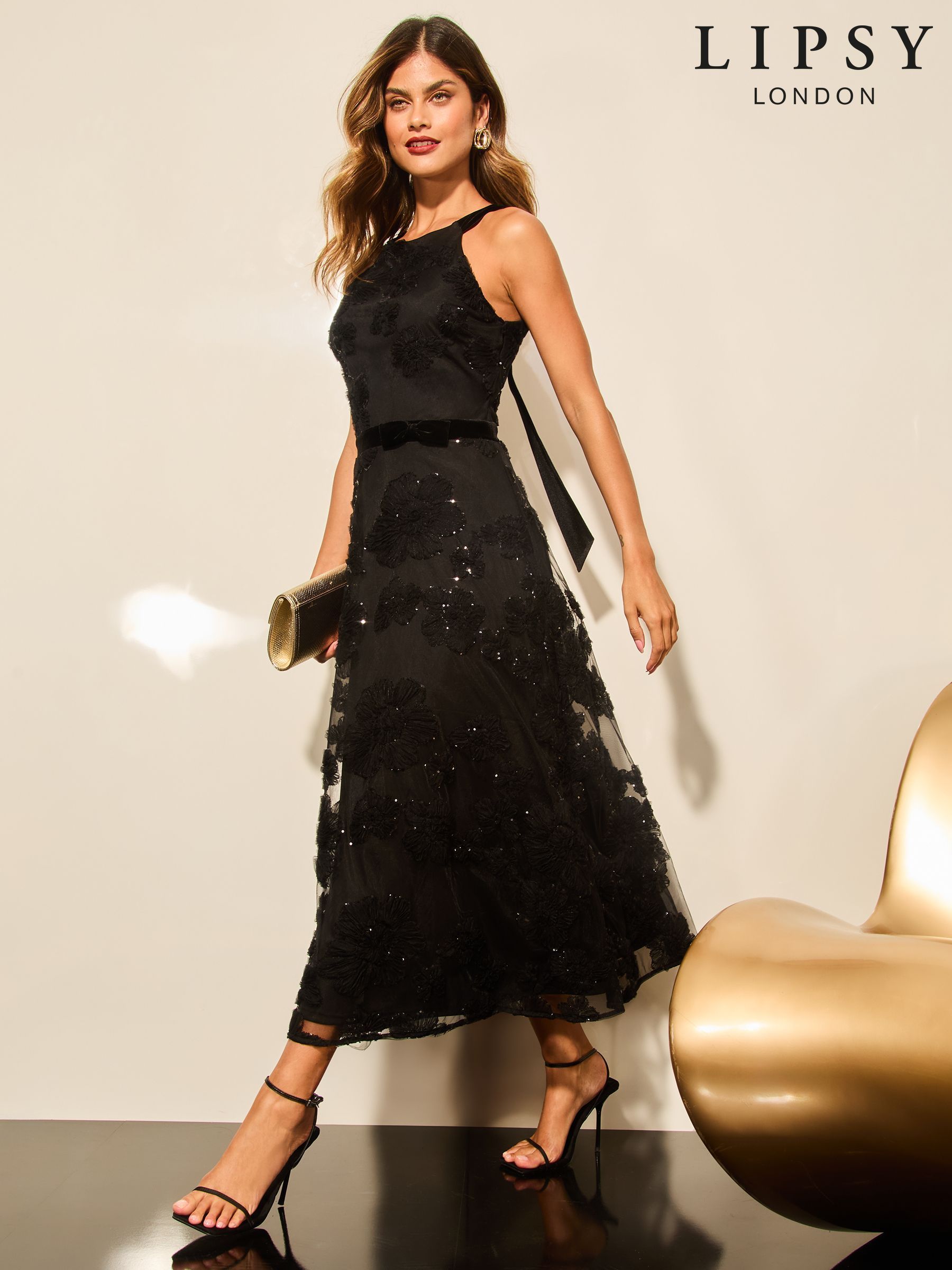 Towie black sequin fringe bodycon dress 2025