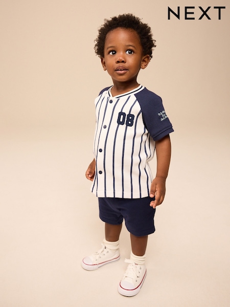 Beyaz/Lacivert Beyzbol - Short Sleeve Jersey Shirt & Shorts Set (3mths-7yrs) (3mths-7yrs) (E63596) | ₺592 - ₺ 740