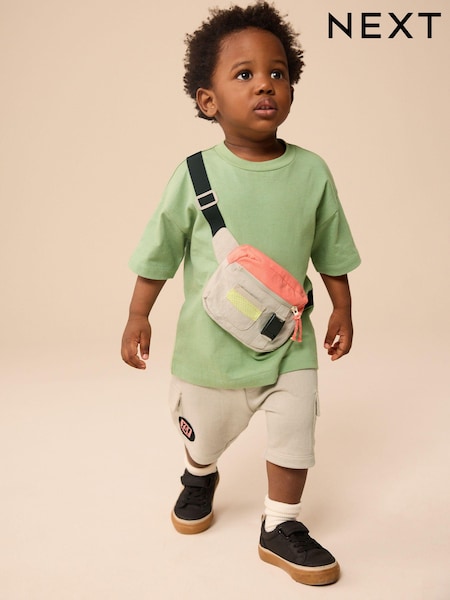 Khaki Green Short Sleeve Bumbag T-Shirt & Shorts Set (3mths-7yrs) (E63598) | €22 - €28