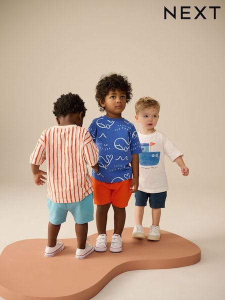 Blue 100% Cotton Short Sleeve T-Shirts & Shorts Set 3 Pack (3mths-7yrs) (E63599) | SGD 56 - SGD 64