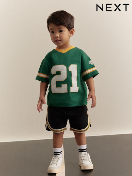 Green American Football - Short Sleeve Jersey Shirt & Shorts Set (3mths-7yrs) (3mths-7yrs) (E63601) | ‏6 د.ك.‏ - ‏8 د.ك.‏