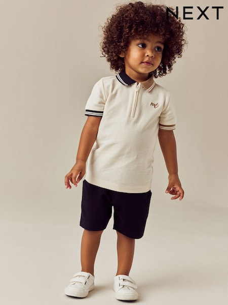 Tan Brown Short Sleeve Zip Neck Polo And Shorts Set (3mths-7yrs) (E63603) | $21 - $28