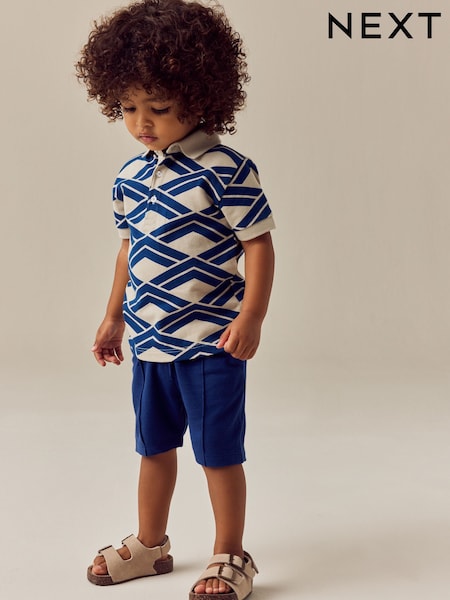 Blue Abstract Print Short Sleeve Polo Shirt And Shorts Set (3mths-7yrs) (E63604) | 69 QAR - 89 QAR