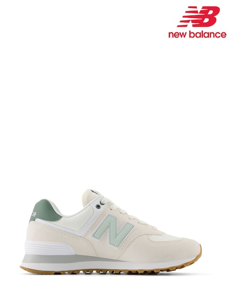 Белый/зеленый - New Balance Womens 574 Trainers (E63651) | €126