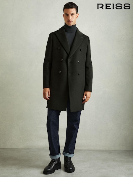 Reiss Dark Green Timpano Wool-Blend Double-Breasted Coat (E63742) | €505