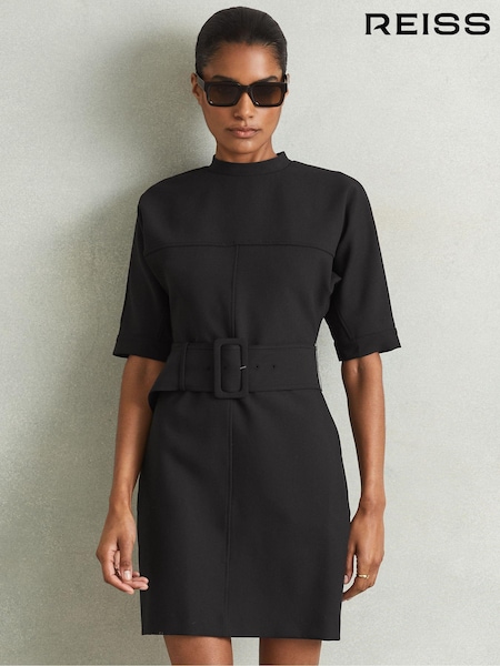 Reiss Black Nora Belted Mini Dress (E63746) | €125