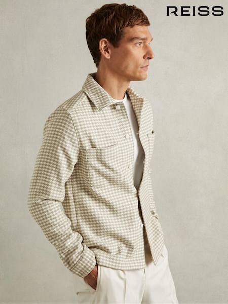 Reiss Grey/White Naqua Dogtooth Twill Overshirt (E63749) | €200