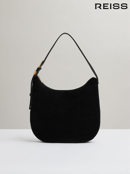 Reiss Black Marianna Leather and Suede Shoulder Bag (E63757) | €347