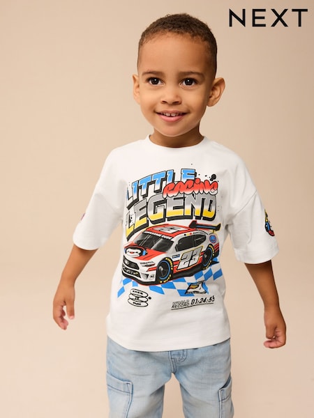 White Racecar Short Sleeve Transport T-Shirt (3mths-7yrs) (E63785) | €9 - €12