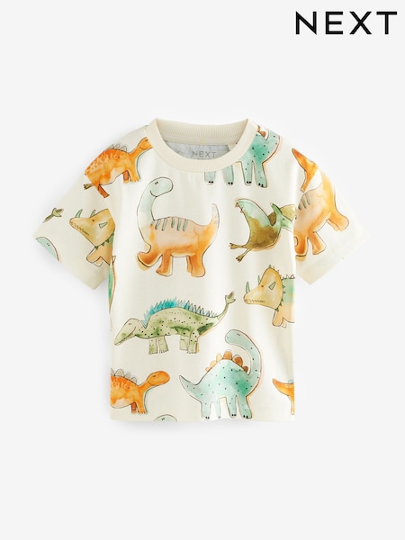 White Dinosaur Short Sleeve All-Over Print T-Shirt (3mths-7yrs) (E63798) | €8 - €10
